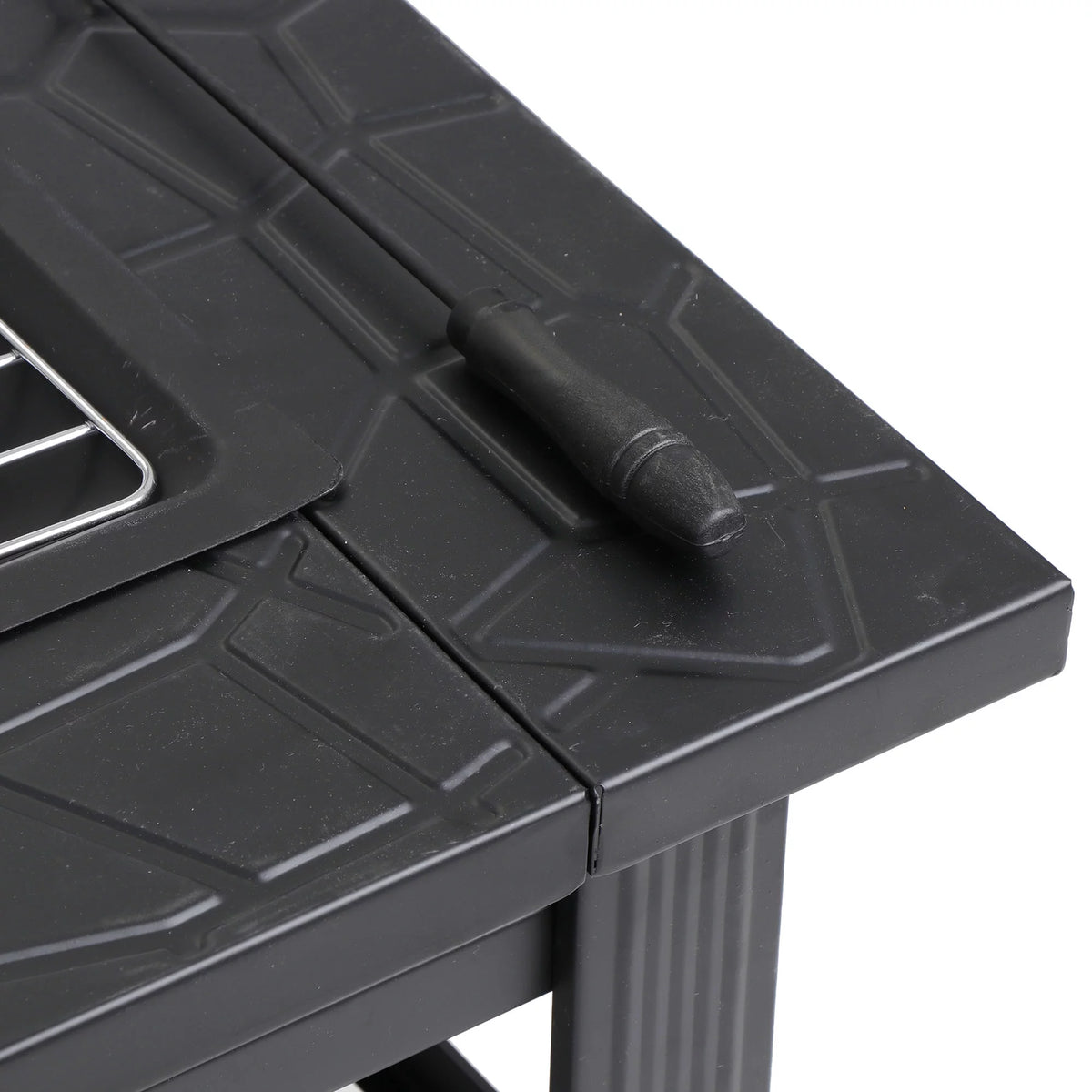 32 Square Wood Black Finish Steel Fire Pit C9693