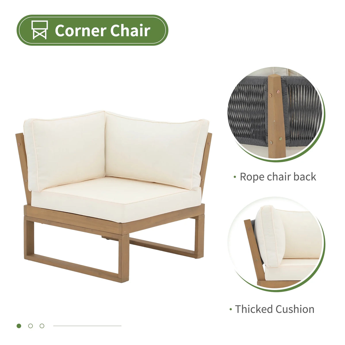 4-Piece Acacia Wood Patio Sofa Set with Cream White Cushion L535642