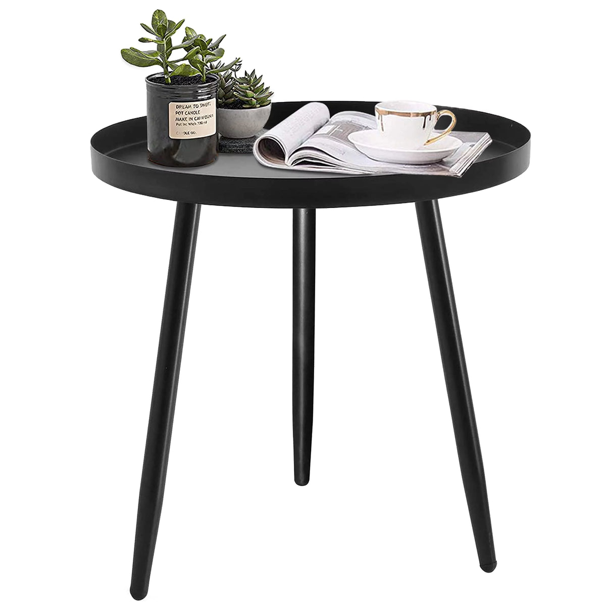 Black Round Metal Side Table 15.8x18.9inches D5420