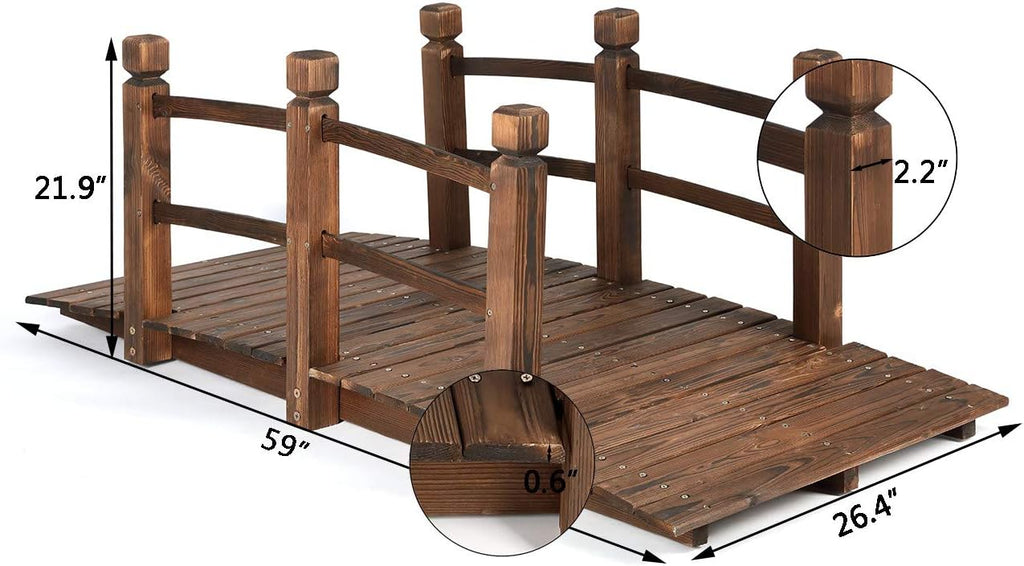 Wood Arc Garden Bridge with Rails 5FT K47527