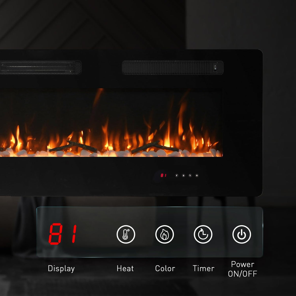 60 inch Recessed Wall Mounted Electric Fireplace Heater with Remote Control O254