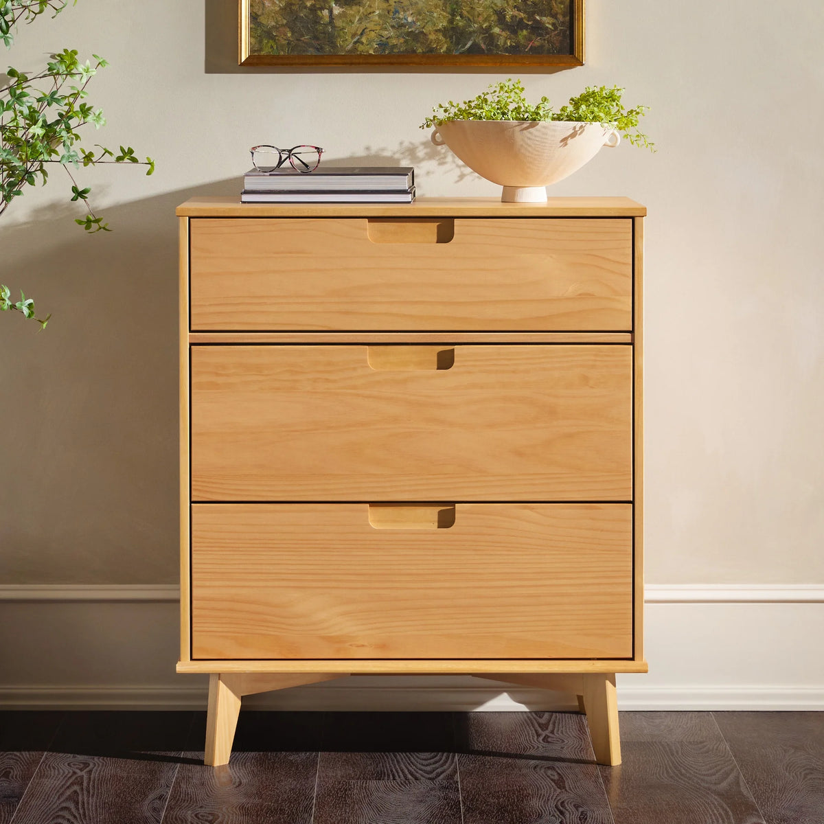 Solid Wood Walnut 3-Drawer Dresser Y574729