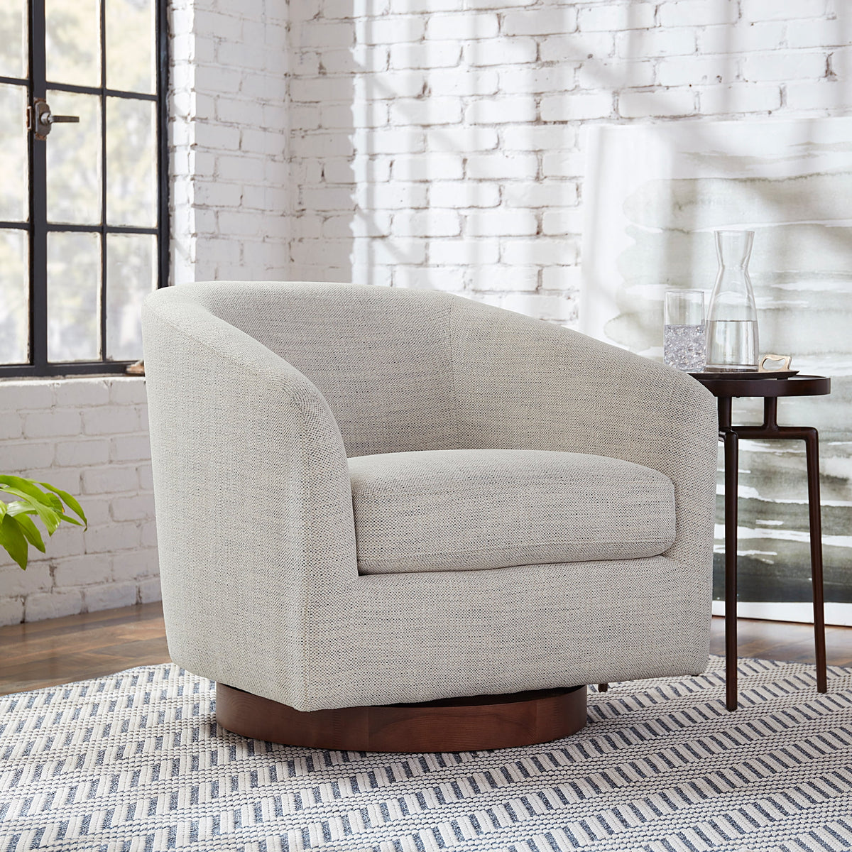 Ivory White Fabric Swivel Accent Chair K841791