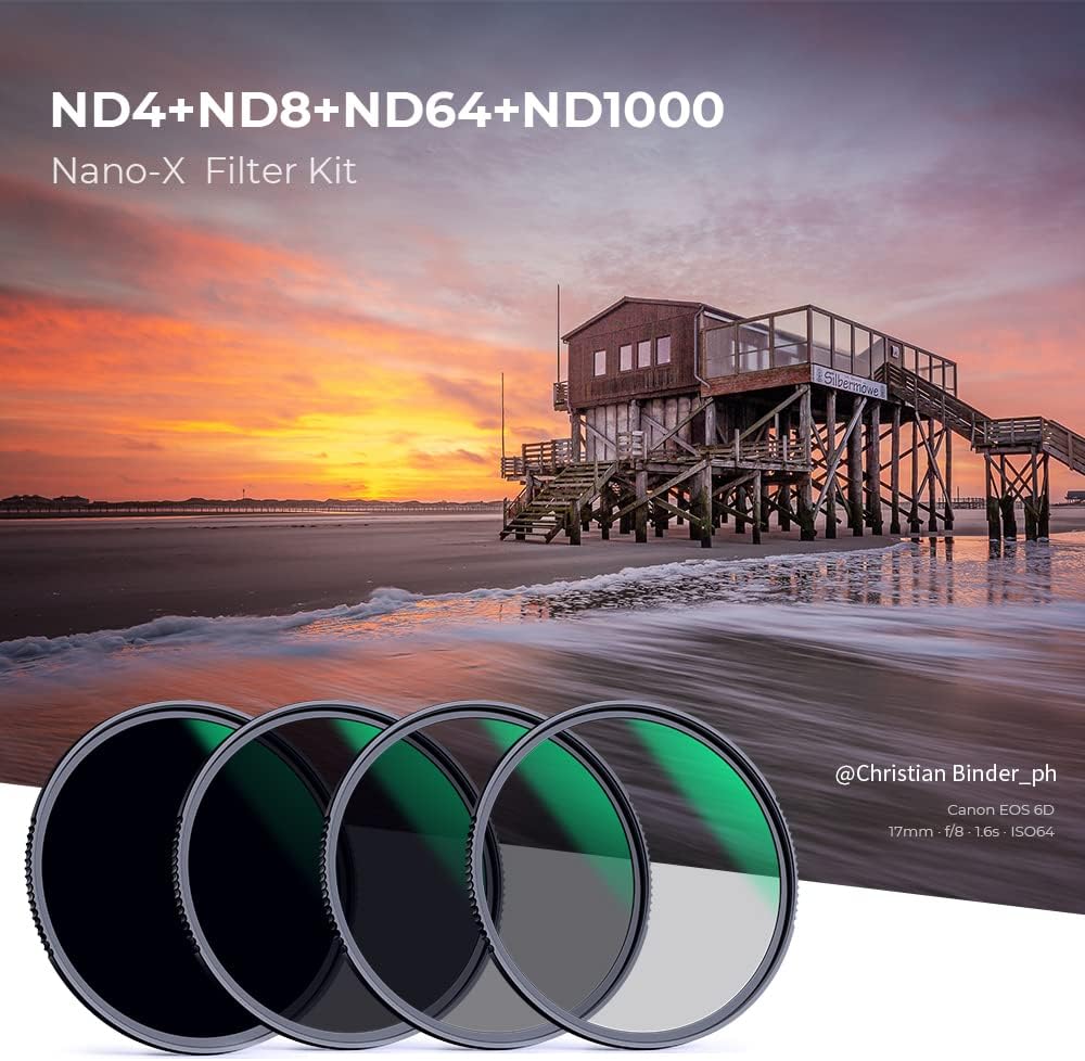 67mm Fixed ND Lens Filter Kit, ND4 ND8 ND64 ND1000 Filter Set with 4-Filter Pouch M6681