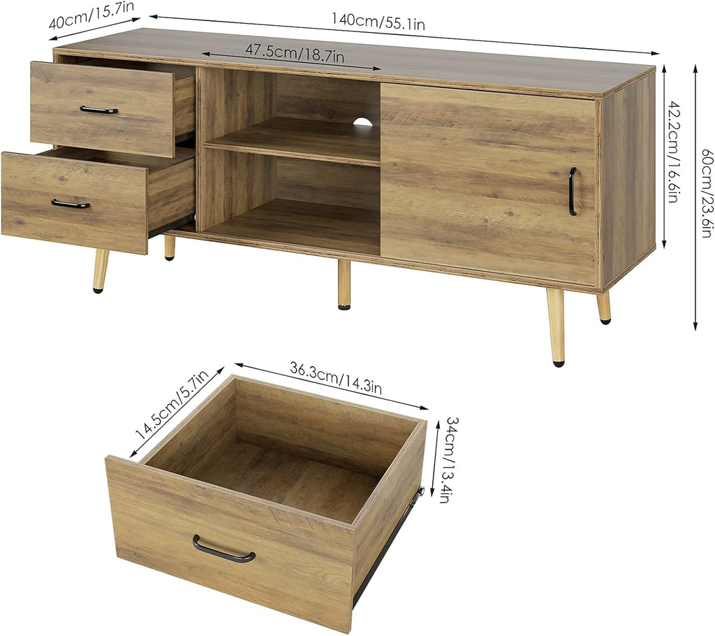 Mid Century Modern Wood TV Stand with Sliding Door W8199
