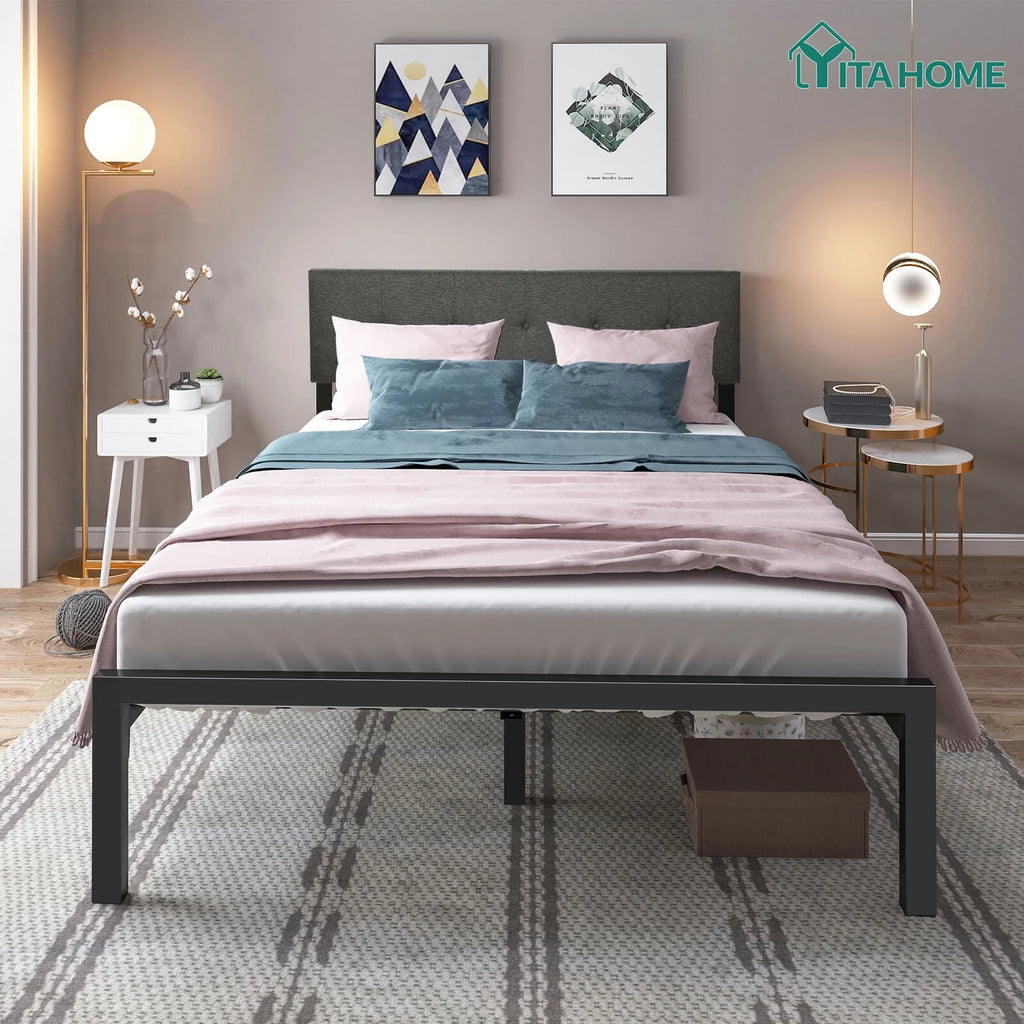 Upholstered Platform Bed Frame with Adjustable Headboard Queen K268