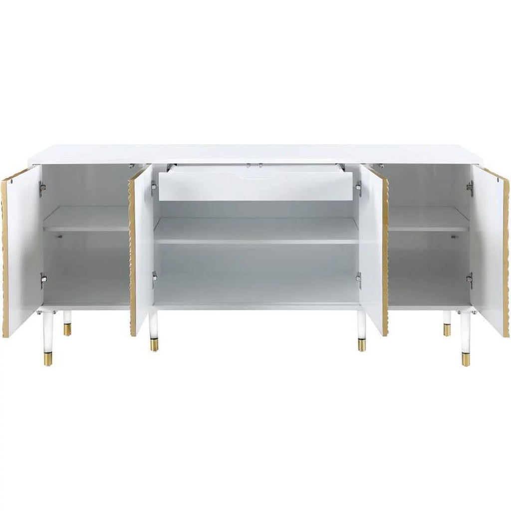 White Lacquer Gold Solid Wood Sideboard Buffet B423175