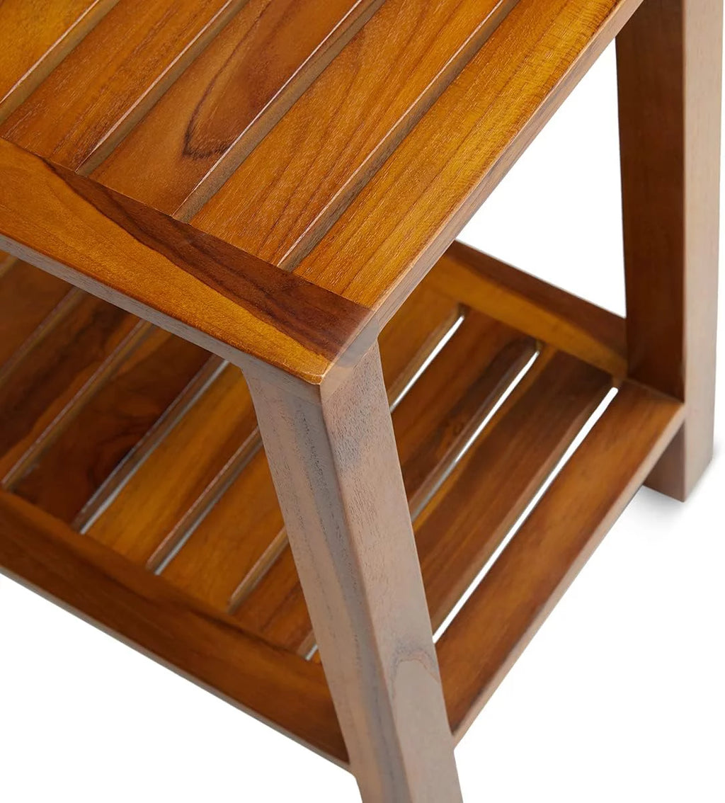 21 Inch Teak Wood Shower Bench with Shelf D67657