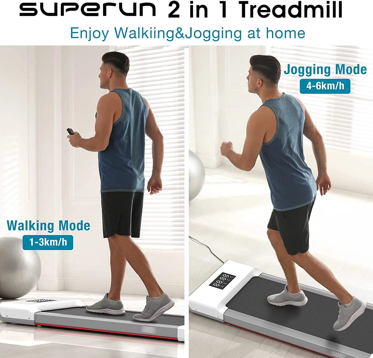 0.6-3.8 MPH 2 in 1 Walking Treadmill White O3889
