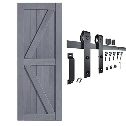 Gray Wood Barn Door Slab with Hardware Track Kit Z677