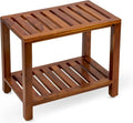 21 Inch Teak Wood Shower Bench with Shelf D67657