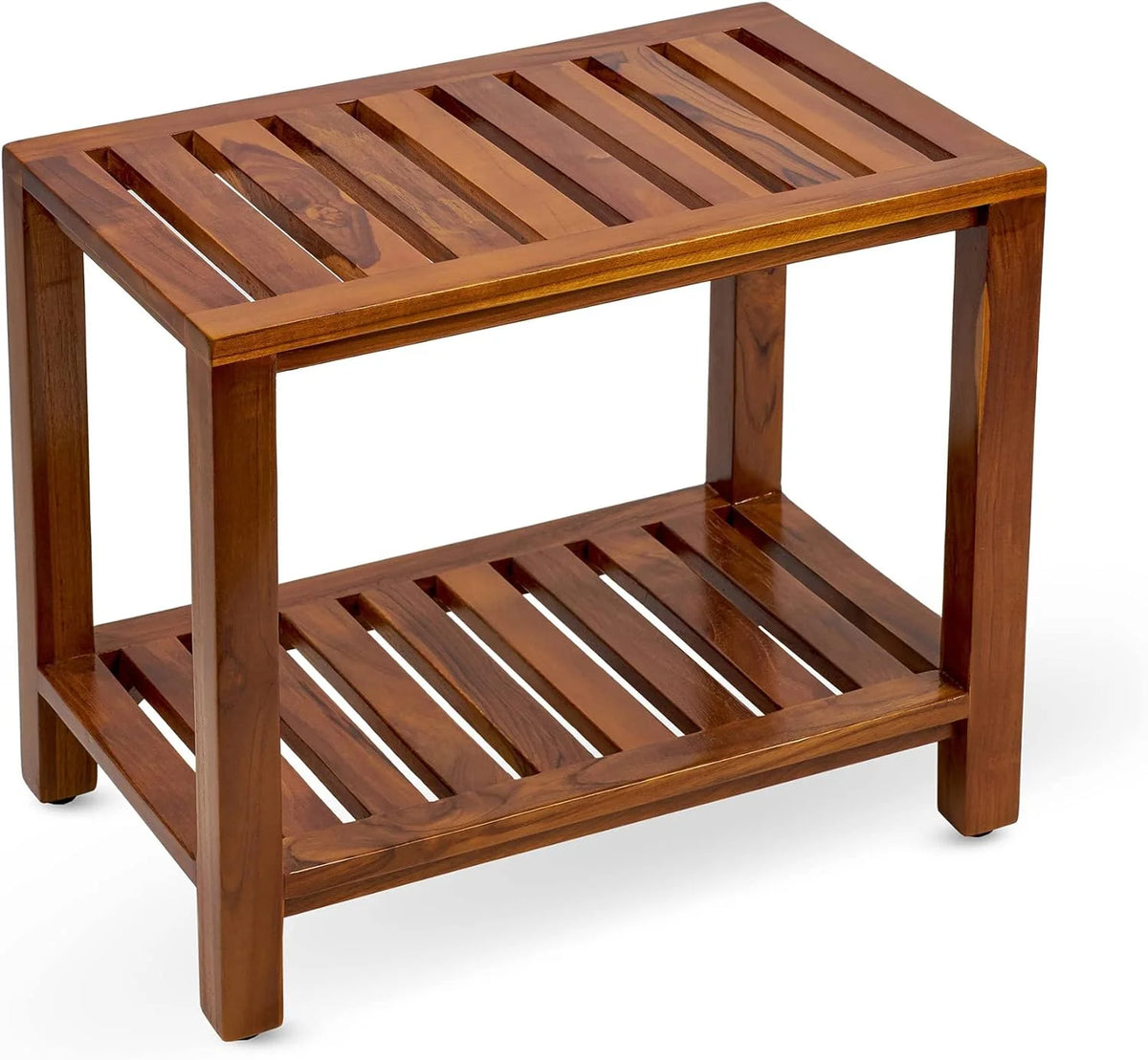 21 Inch Teak Wood Shower Bench with Shelf D67657