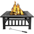 32 Square Wood Black Finish Steel Fire Pit C9693