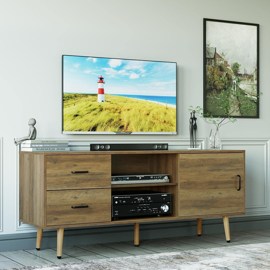 Mid Century Modern Wood TV Stand with Sliding Door W8199