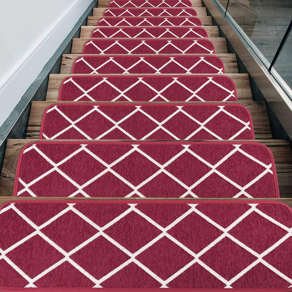 Washable Non-Slip Stair Treads Carpet with Rubber Backing 25.5x9.5 Inch 13 Piece Brown I8655