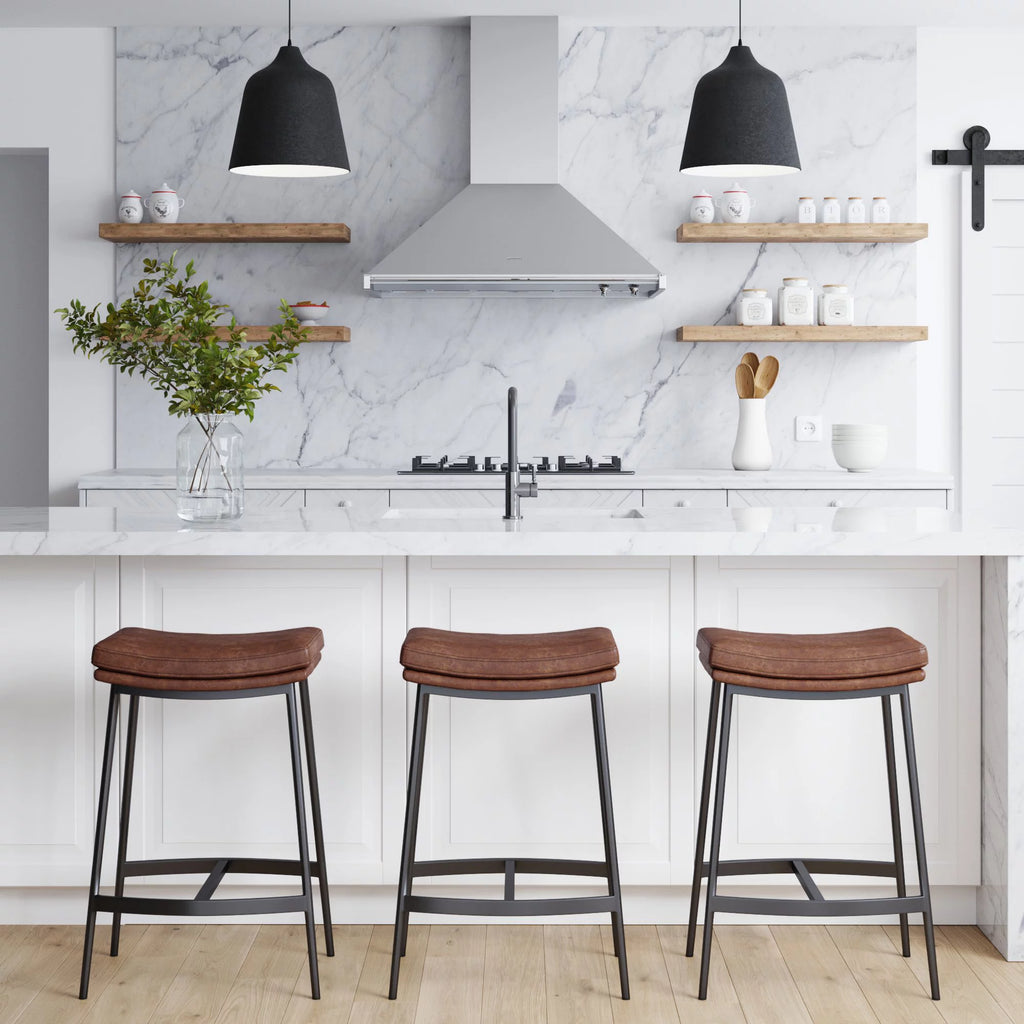 Brown Backless Upholstered Bar Stool with Metal Base U95866