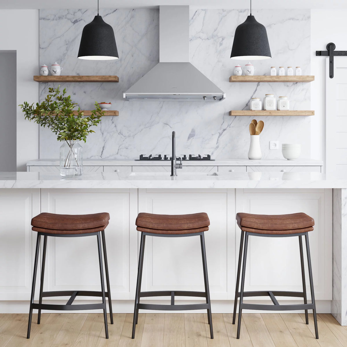 Brown Backless Upholstered Bar Stool with Metal Base U95866