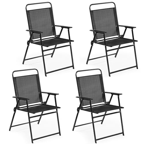 Black Set of 4 Folding Outdoor Chairs with Metal Frame and Armrests R668