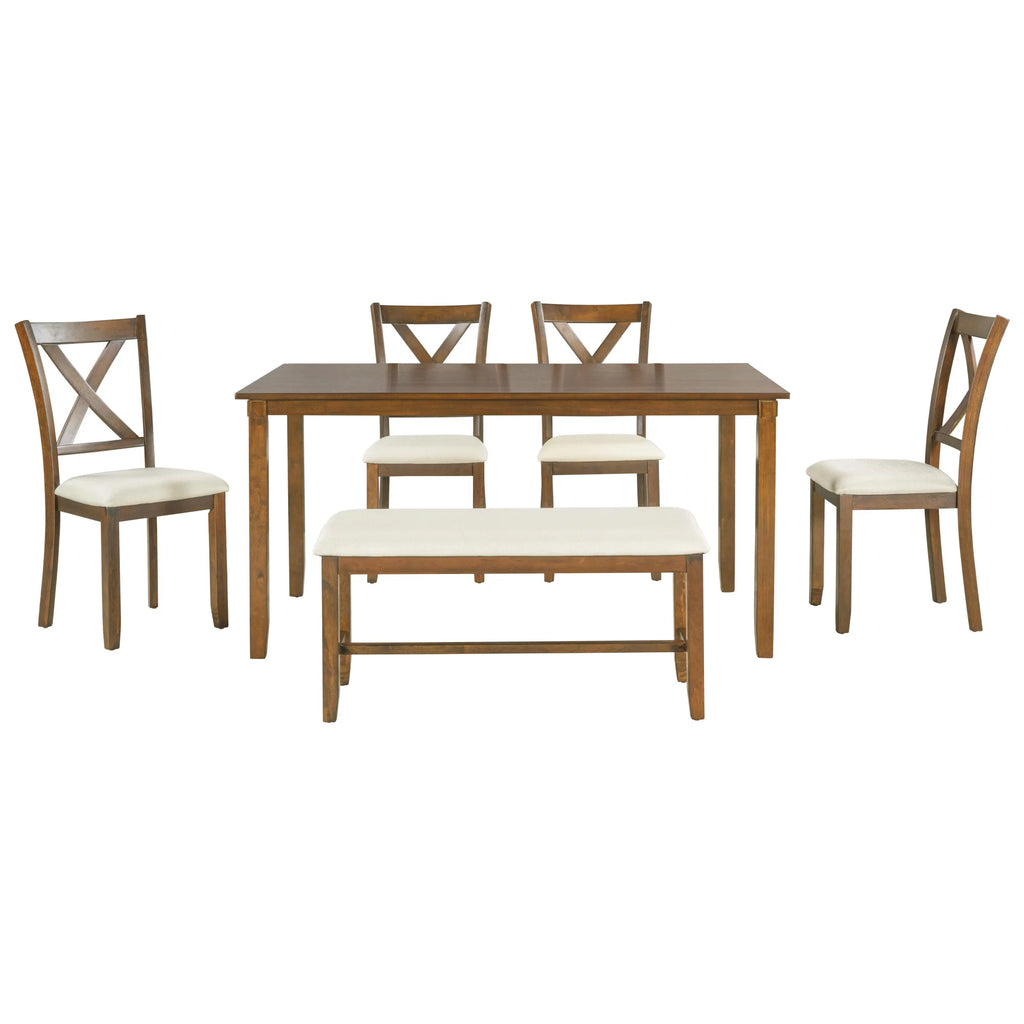 6-Piece Dining Table Set with 4 Upholstered Chairs and Bench E129
