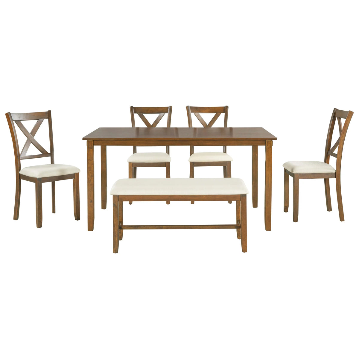6-Piece Dining Table Set with 4 Upholstered Chairs and Bench E129