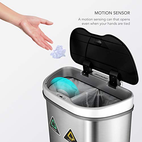 Automatic Touchless Motion Sensor Semi-Round Trash Can/Recycler, 18.5 Gal. 70 L., Stainless Steel K855879