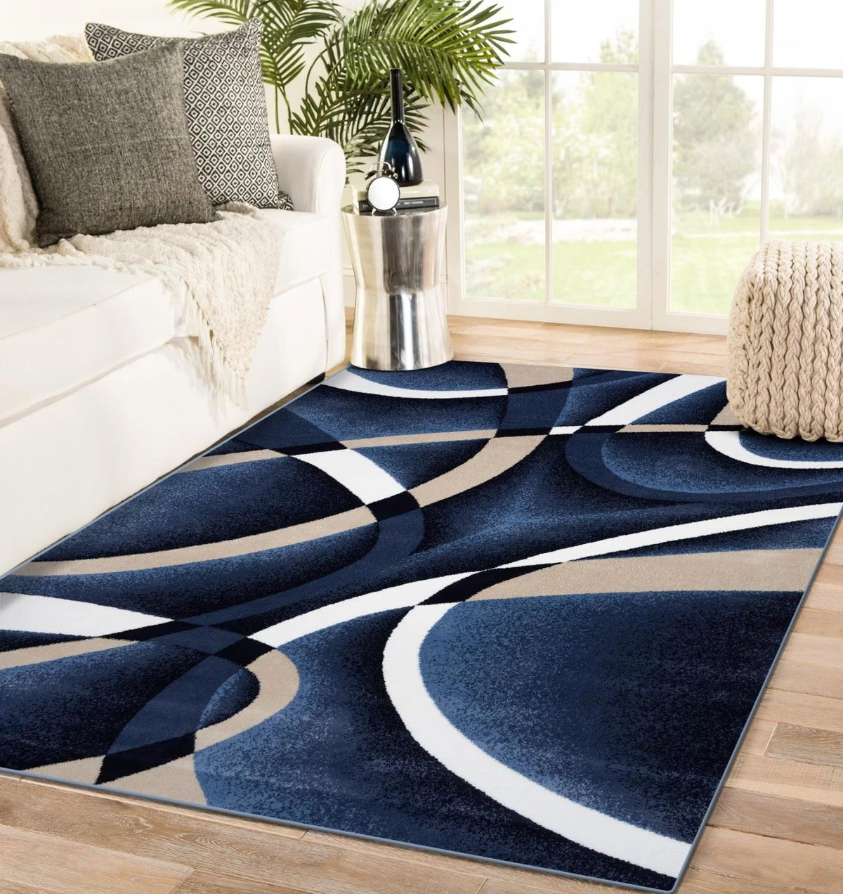 Navy Modern Abstract Area Rug 5x7 E6229