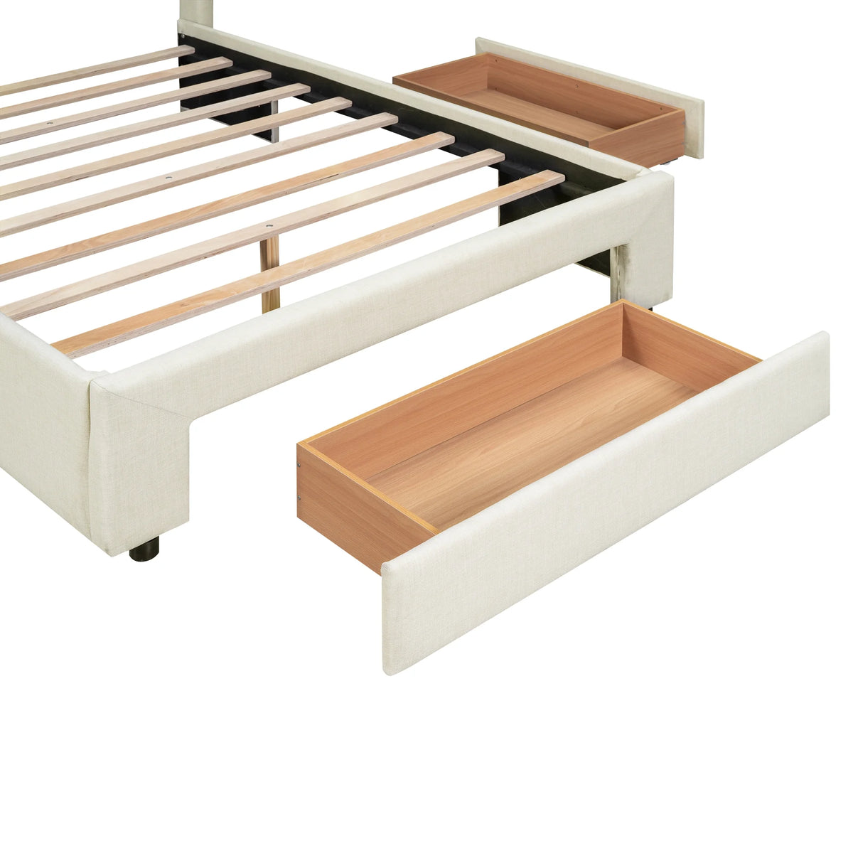Beige Queen Size Upholstered Platform Bed with 3 Storage Drawers B22169