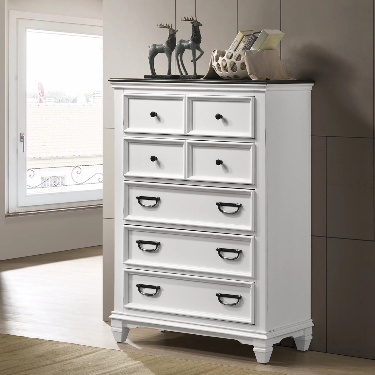 Weathered White and Gray 5-Drawer Wood Chest A532