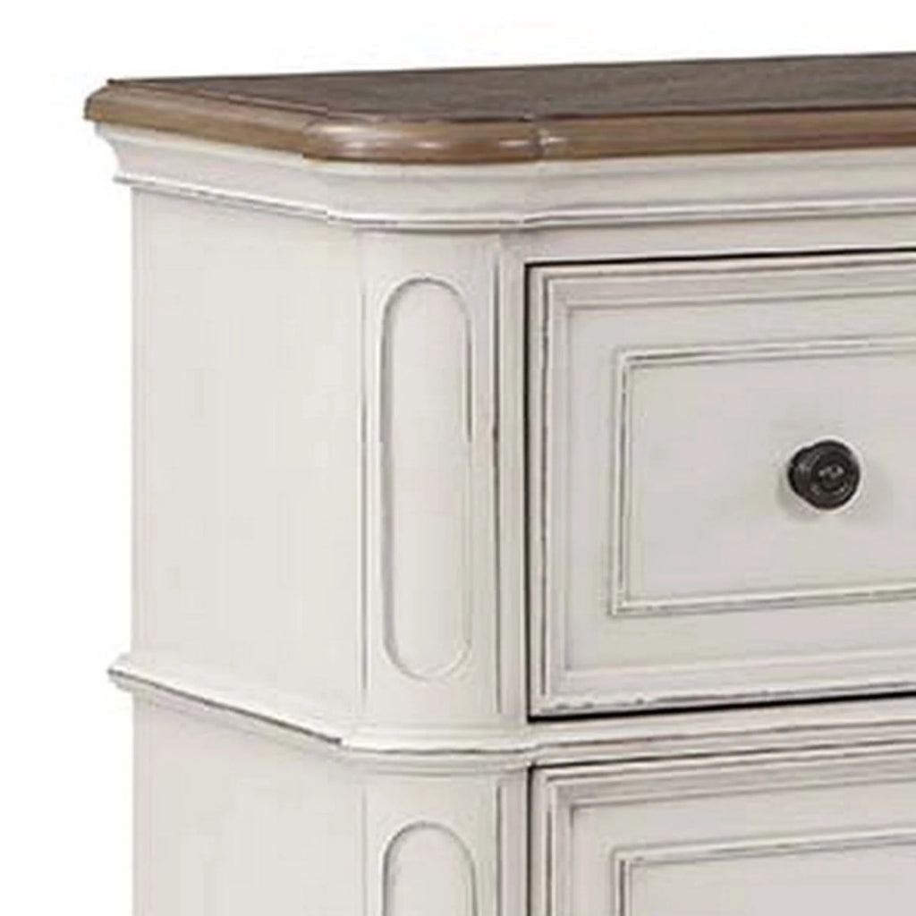 Antique White & Brown Wood Dresser with 7 Drawers M44106