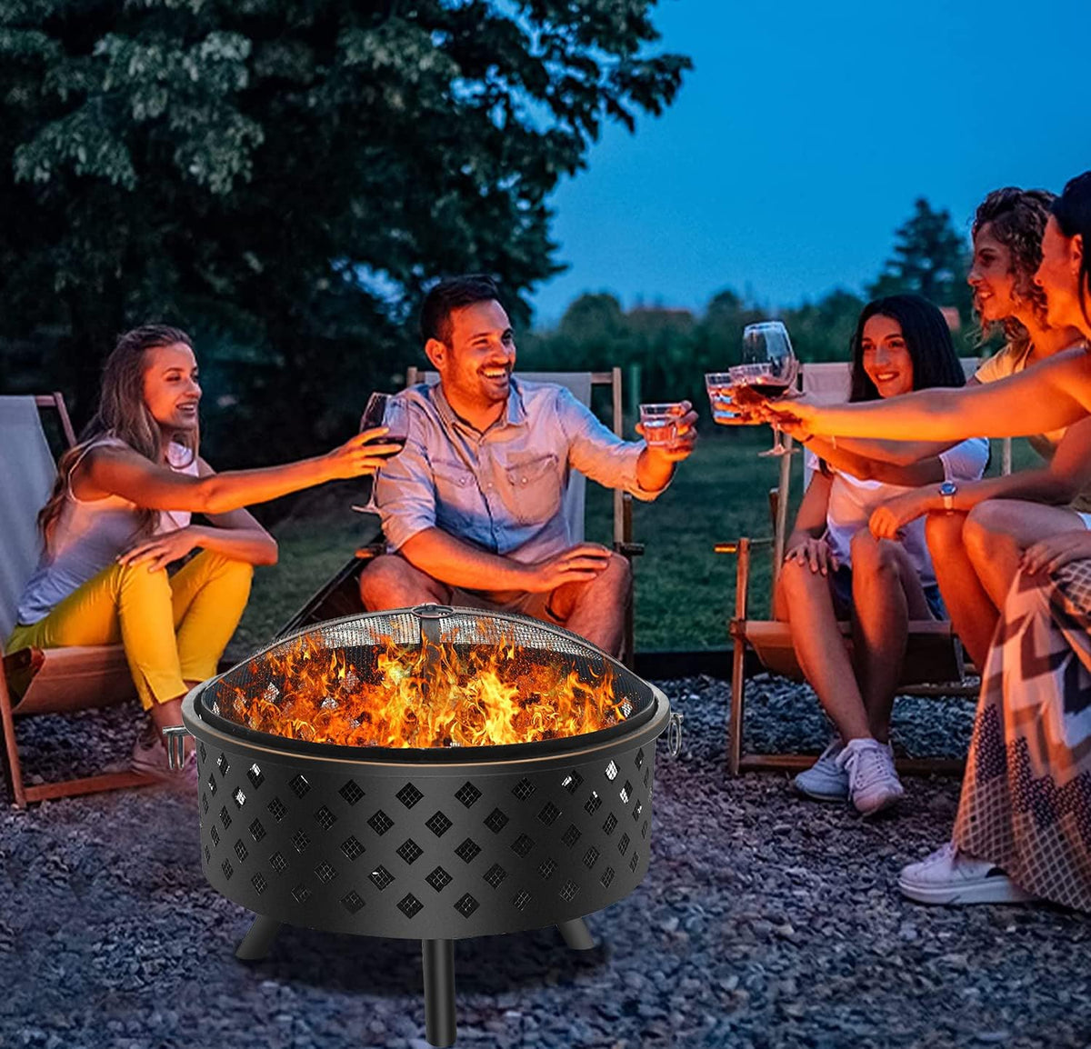 25 Inch Wood Burning Fire Pit with Spark Screen and Cover E560417