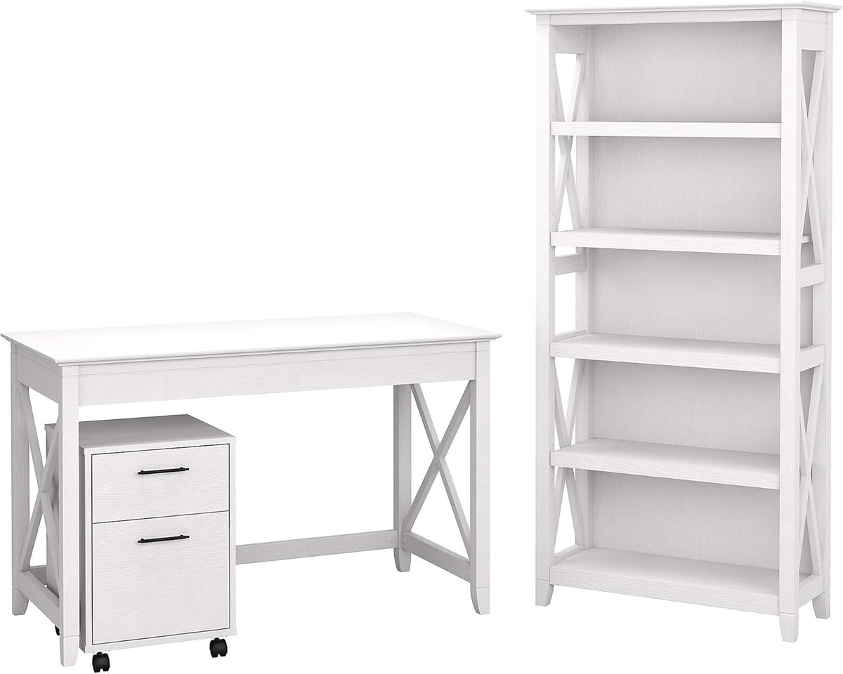 48W Writing Desk with 2 Drawer File Cabinet and 5 Shelf Bookcase N16205