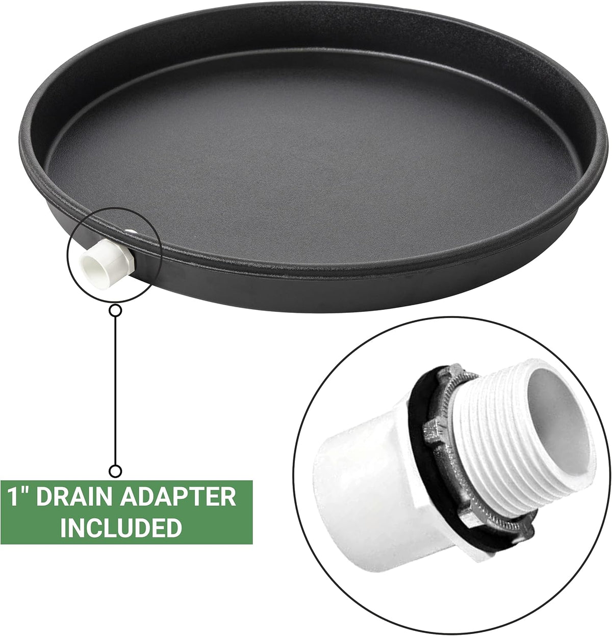 Black Round Water Heater Drain Pan with Drain Adapter, Pack of 2 Q43351