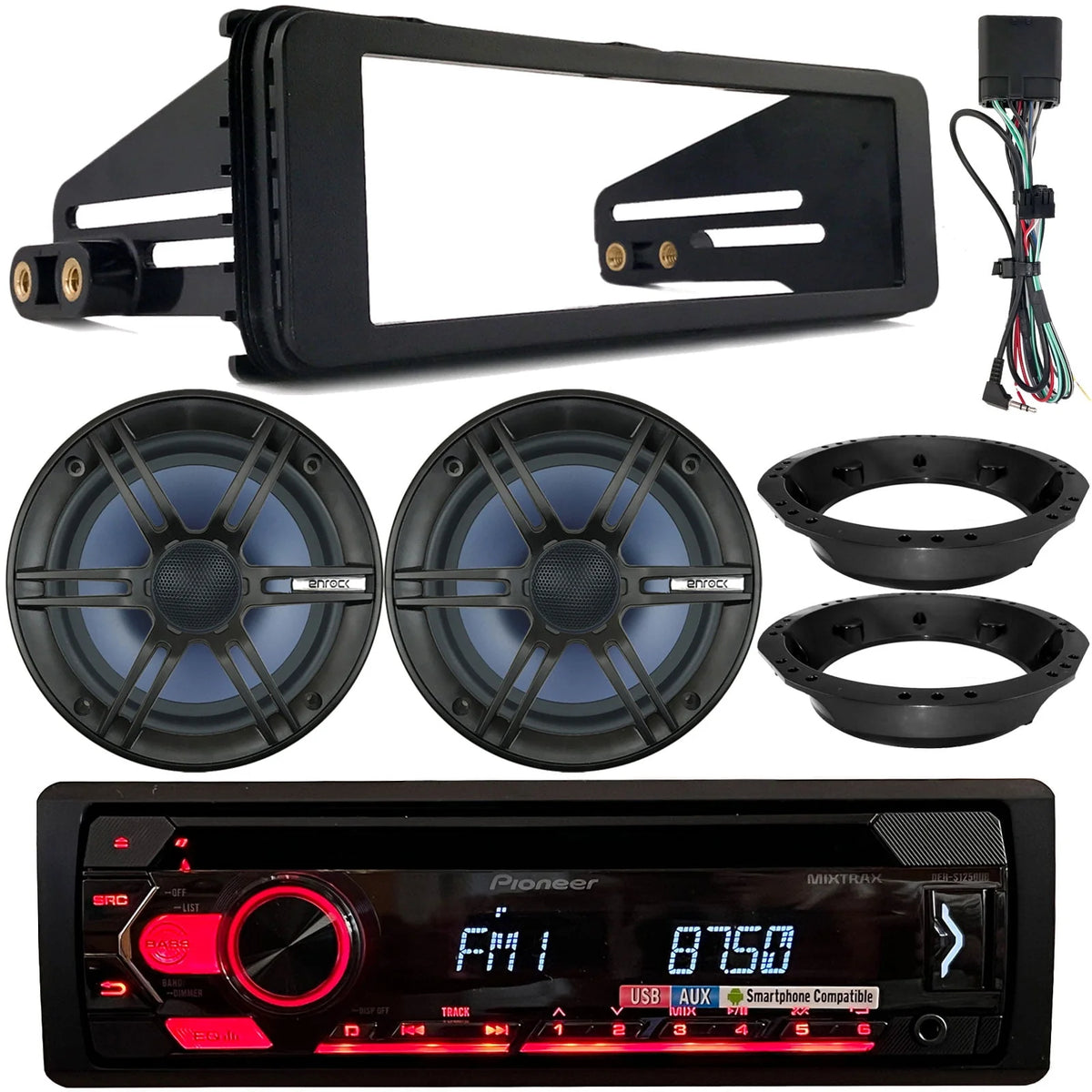 Single DIN AM/FM CD Receiver with 6.5 120W Marine Speakers J7019