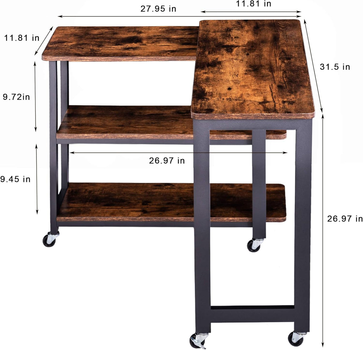 360° Free Rotating Sofa Side Table with 2 Tier Storage Shelves Z446728
