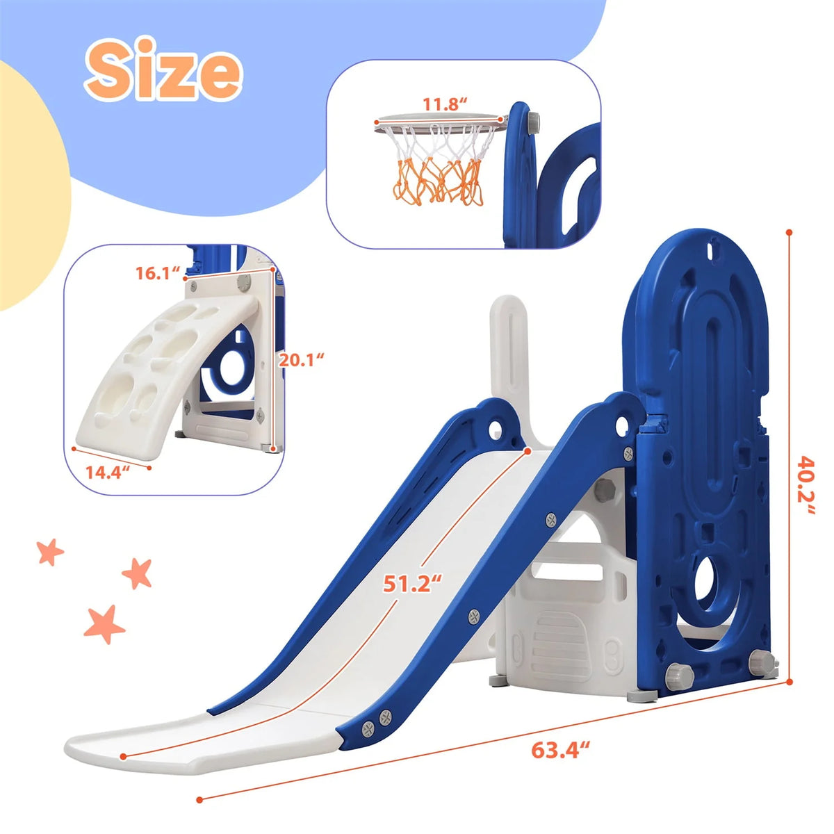 4 in 1 Toddler Climber and Slide Set with Basketball Hoop J412