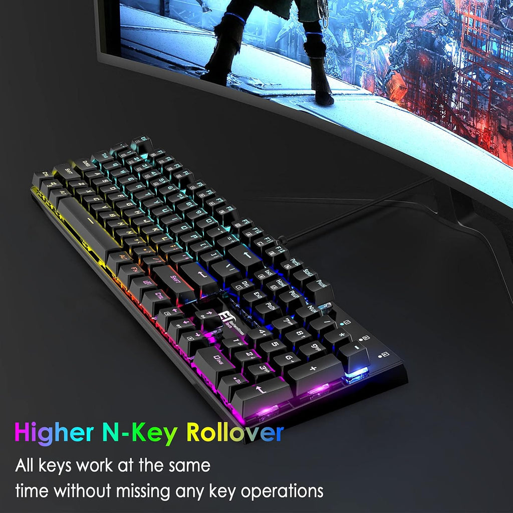 RGB Backlit 104 Keys Blue Switch Wired Mechanical Gaming Keyboard O250