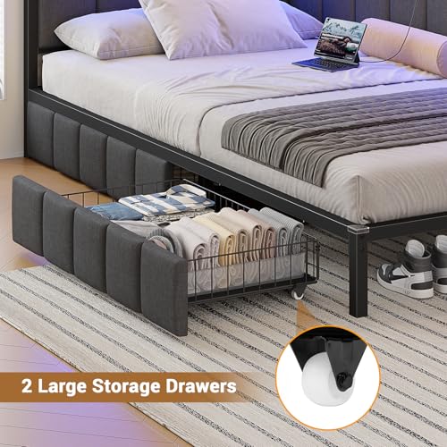 Gray Twin Size Corner Bed Frame with Storage Drawers P87646
