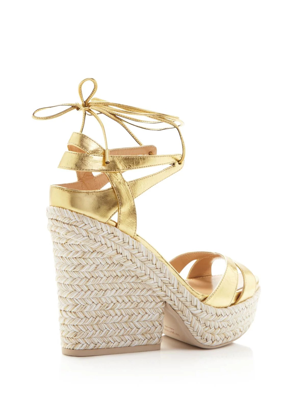 Gold Beige Metallic Strappy Open Toe Platform Lace-Up Espadrille Shoes F46030