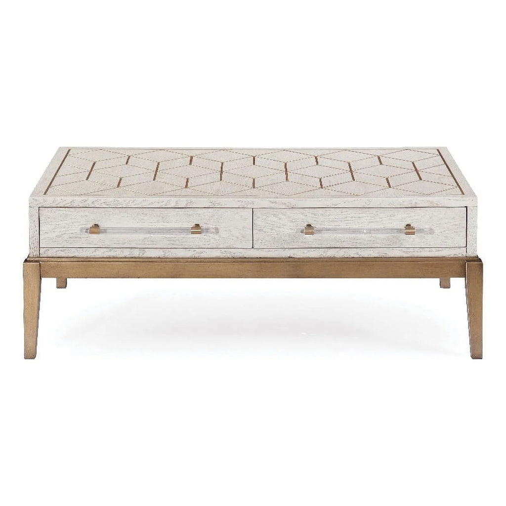 Soft White Wooden Cocktail Table with Gold and Acrylic Accents H4189