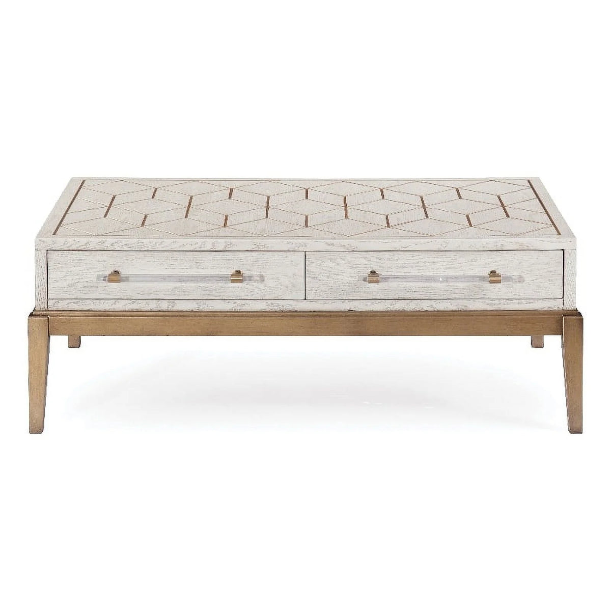 Soft White Wooden Cocktail Table with Gold and Acrylic Accents H4189