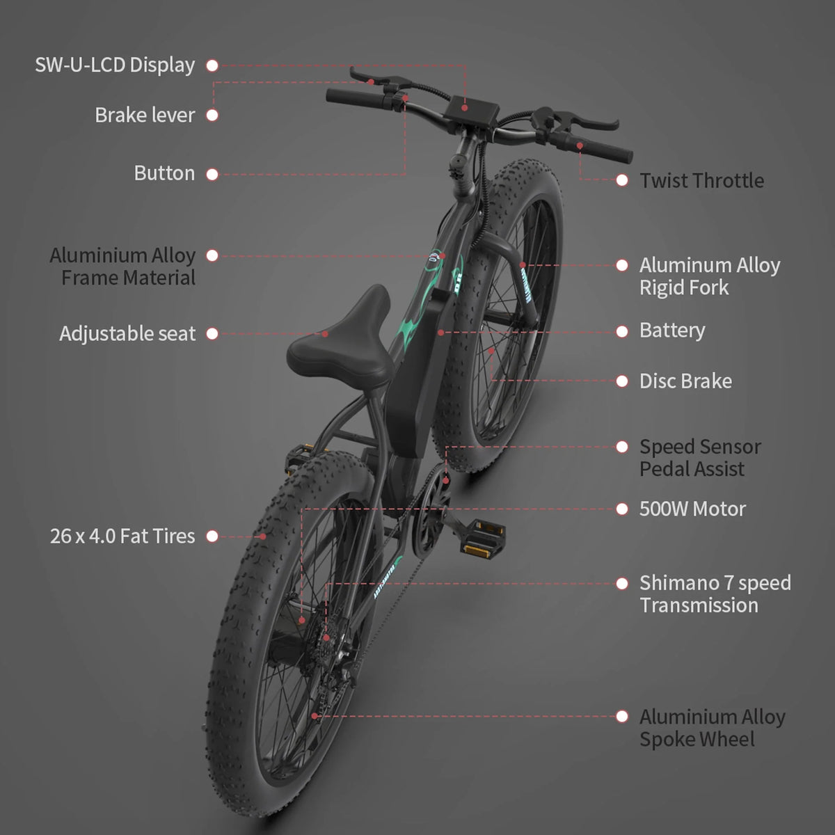 750W Electric Bike Fat Tire with Removable Lithium Battery A11164