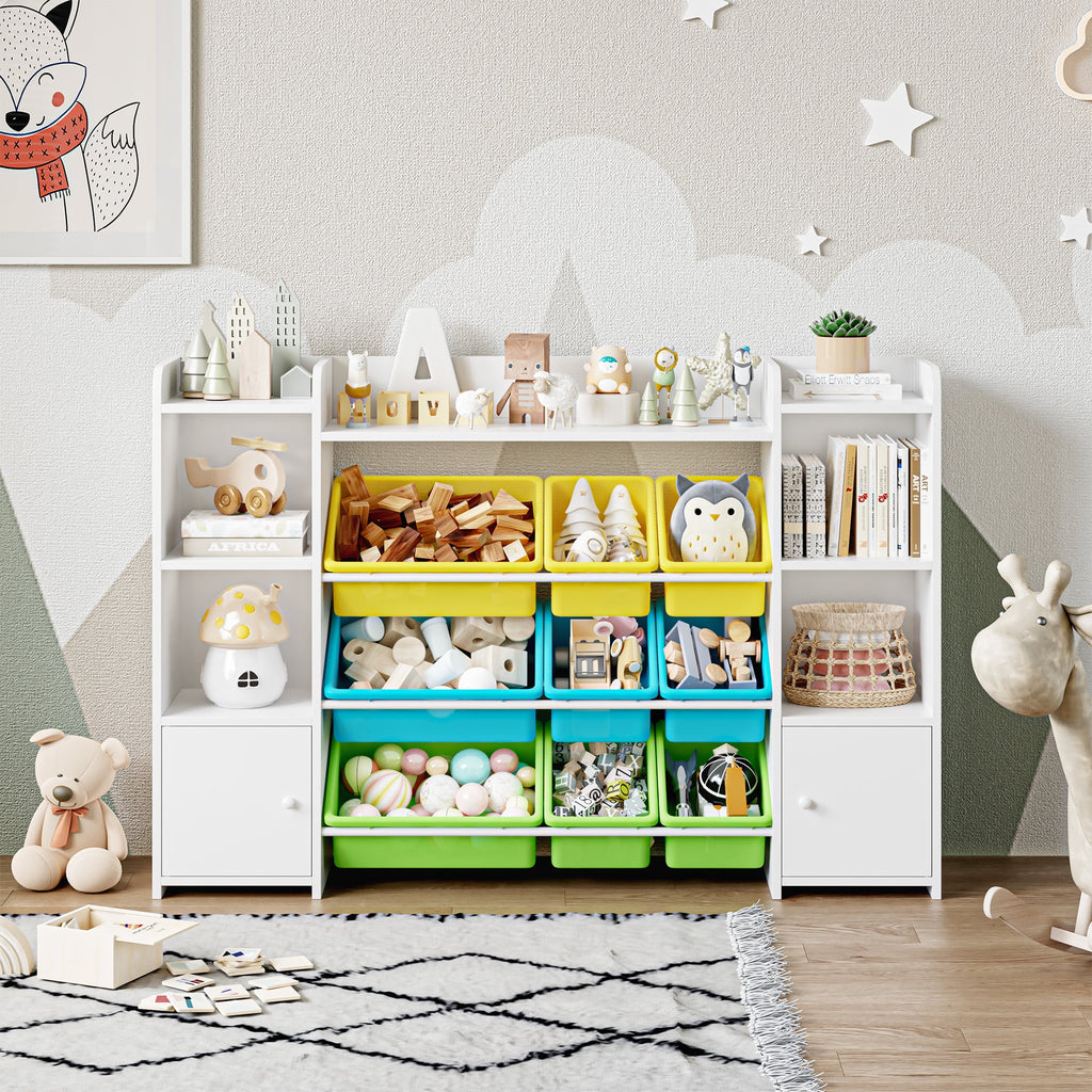 White Toy Storage Organizer Bookcase with 9 Bins M1569