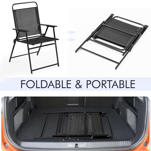 Black Set of 4 Folding Outdoor Chairs with Metal Frame and Armrests R668