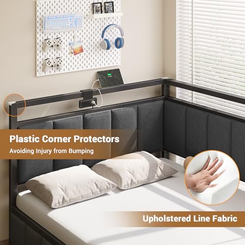 Gray Twin Size Corner Bed Frame with Storage Drawers P87646