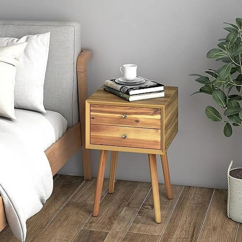 White 2 Drawer Wooden Nightstand R924