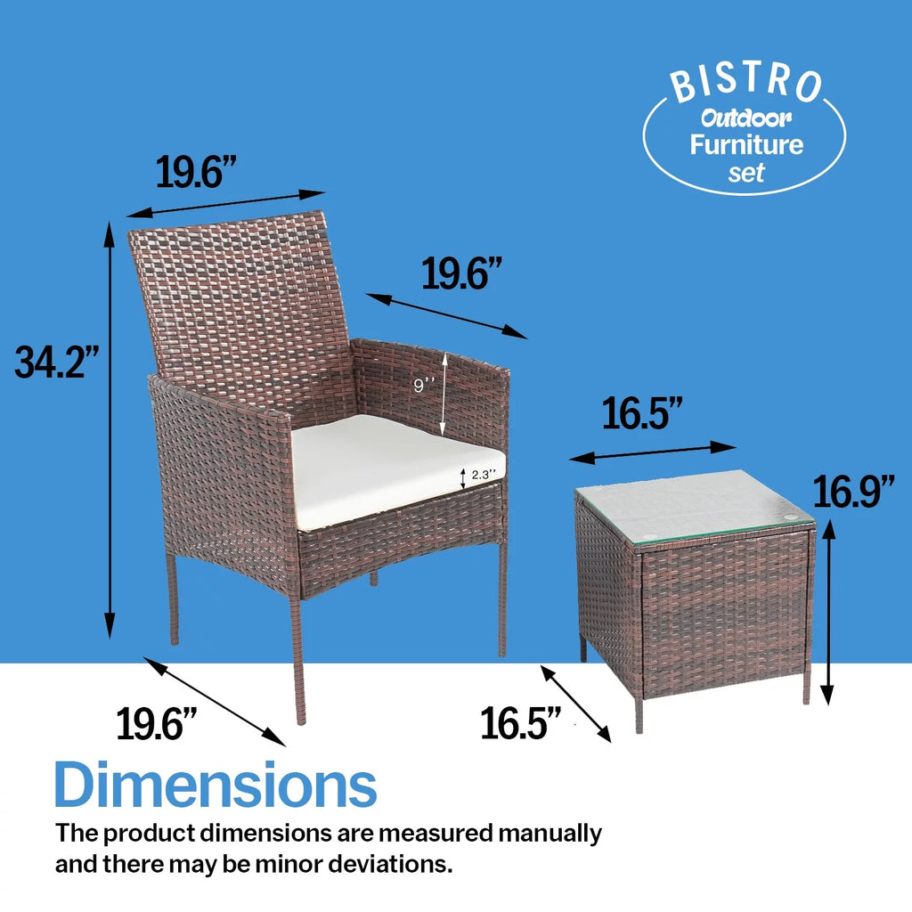 3 Piece Rattan Bistro Patio Furniture Set N106