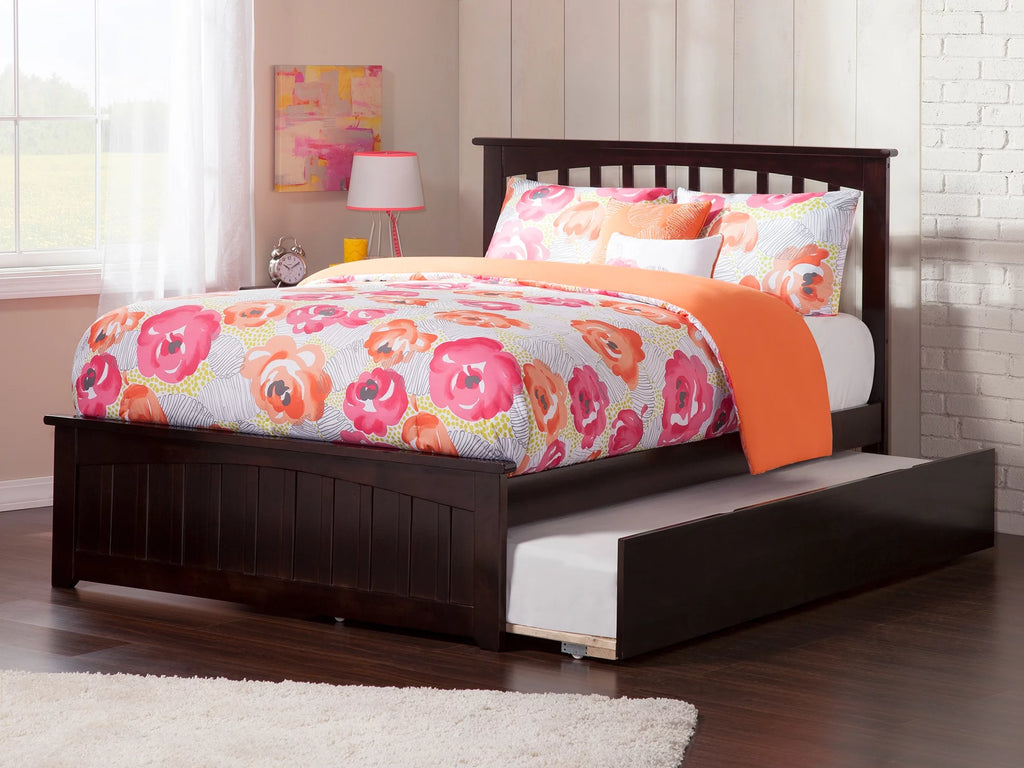 Full Platform Bed with Foot Board and Trundle Bed in Espresso A177028