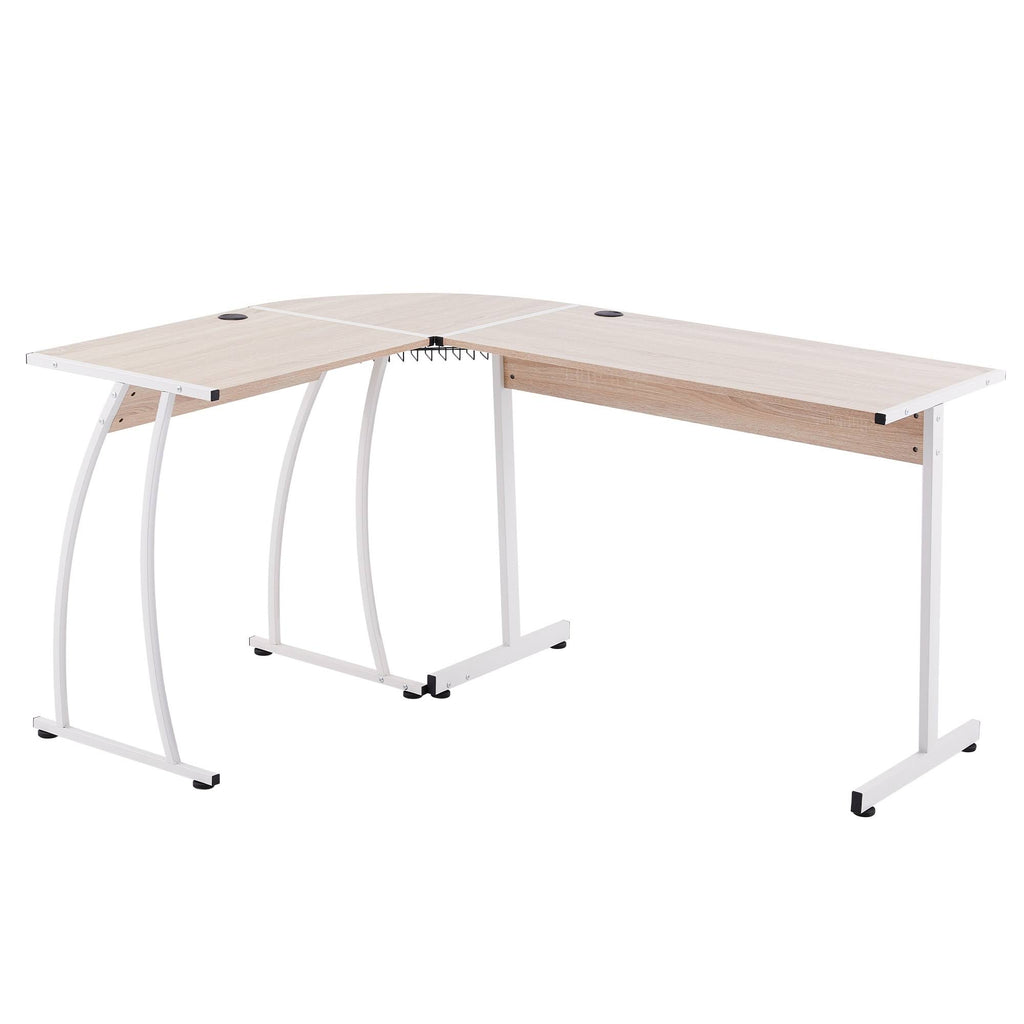 Oak L Shape Computer Desk with Cable Management A86844