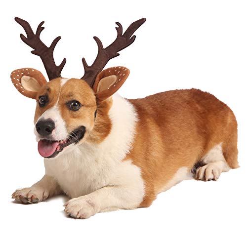 Pet Deer Costume Hat Christmas Dog Antlers Headbands Elastic Band Adjustable Reindeer Cap (Medium) X374