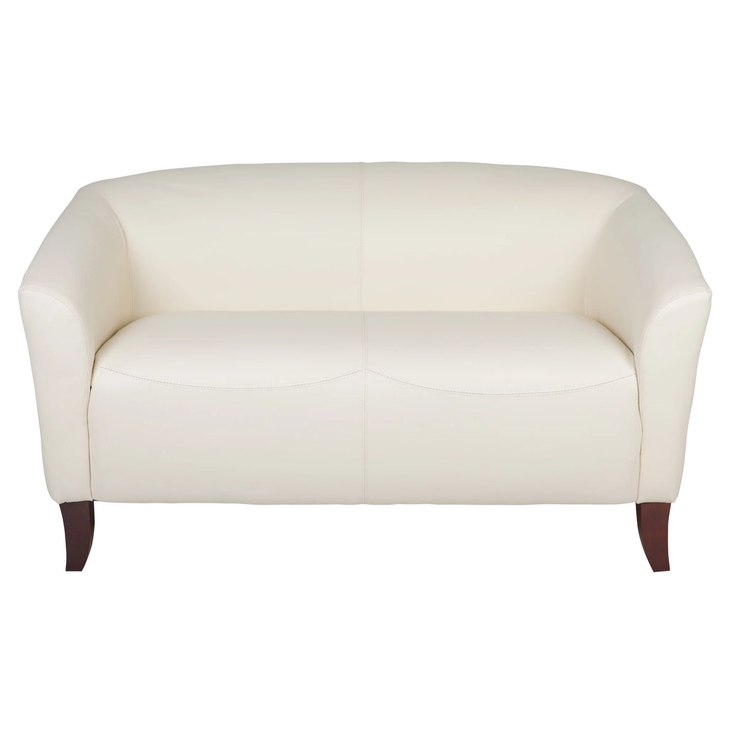 Ivory LeatherSoft Loveseat with Cherry Wood Feet D818922